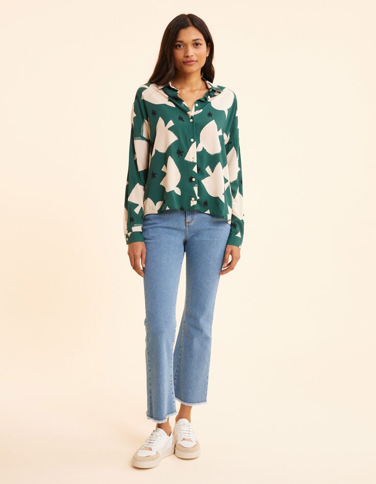 Ikks Chemise Verte Imprimé Maxi Oiseaux I.Code