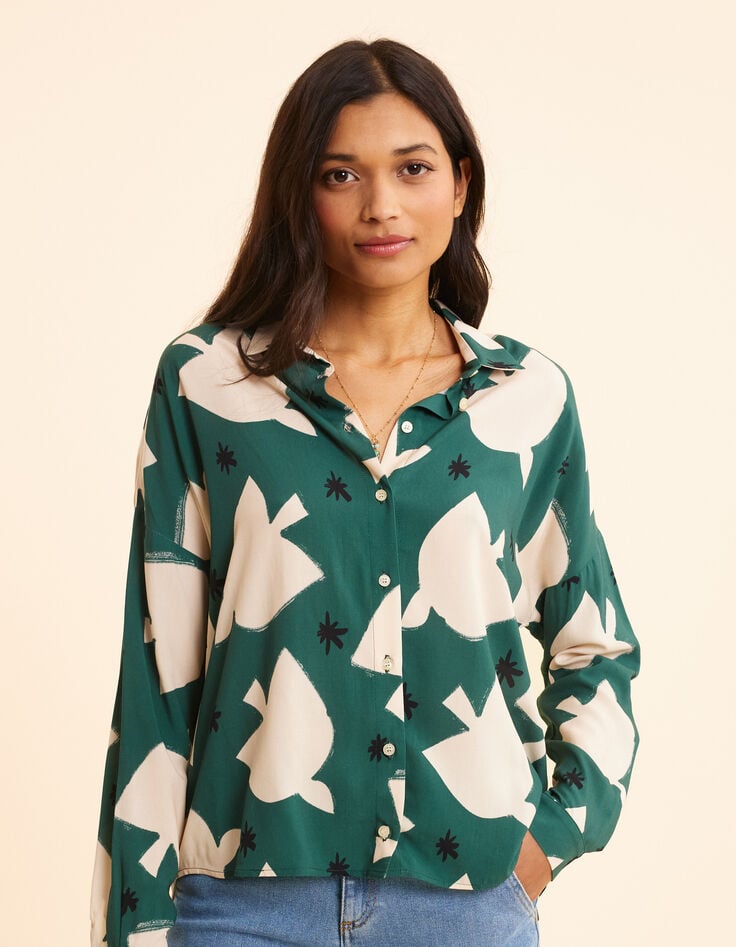 Ikks Chemise Verte Imprimé Maxi Oiseaux I.Code