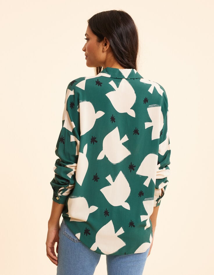 Ikks Chemise Verte Imprimé Maxi Oiseaux I.Code