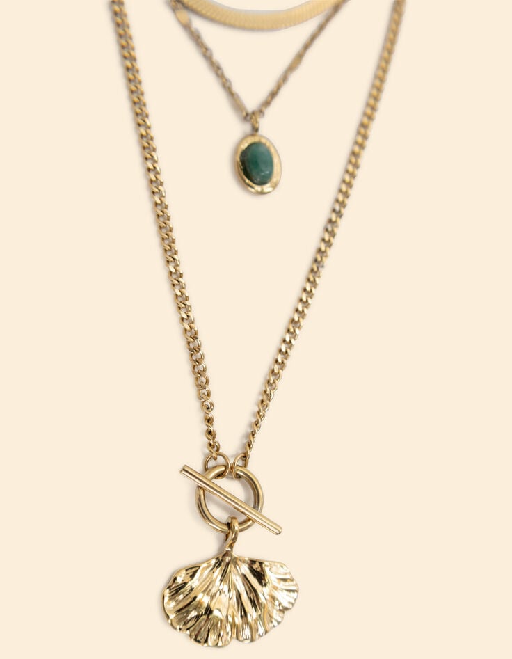 Ikks Collier 3 Rangs Avec Feuille De Ginko I.Code