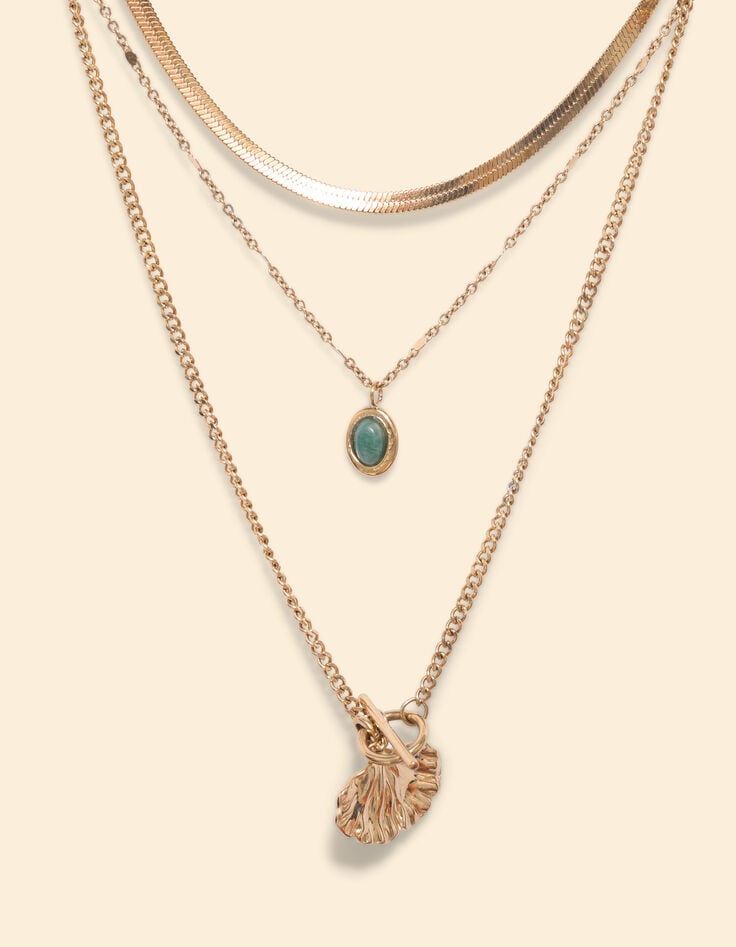 Ikks Collier 3 Rangs Avec Feuille De Ginko I.Code