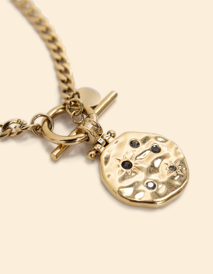 Ikks Collier Gourmette Médaille Avec Strass I.Code