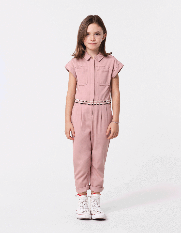 ikks Combi longue rose brodée fille