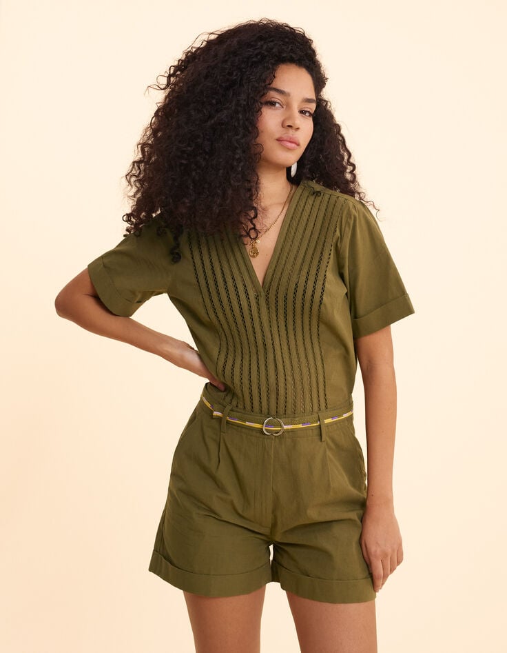 ikks Combi-short kaki avec ceinture brodée I.Code