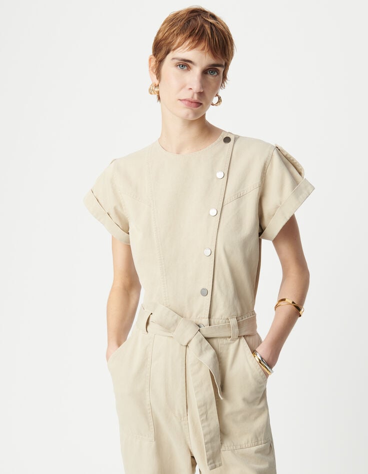 Ikks Combinaison Beige Fermeture Asymétrique Femme