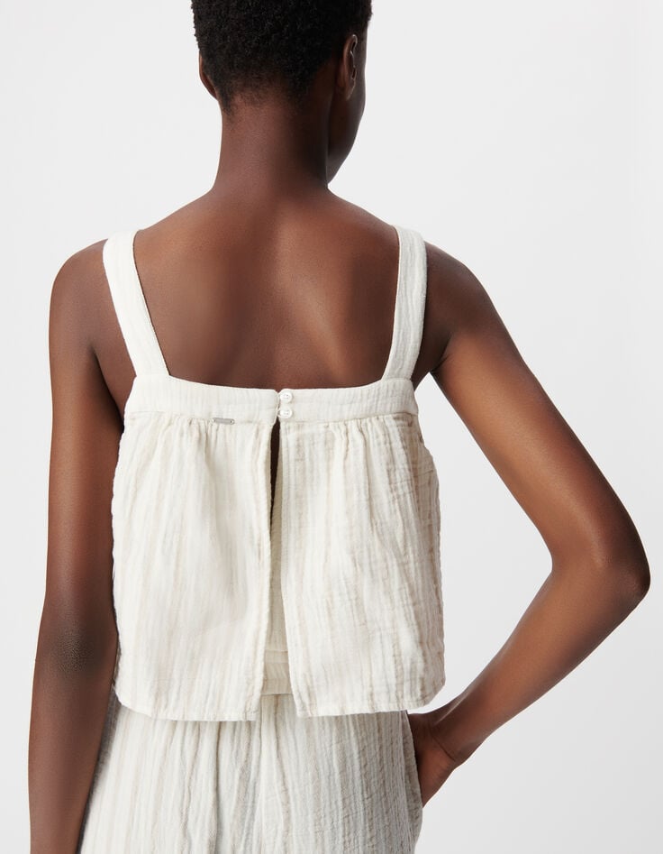 Ikks Combinaison Gaze De Coton écrue Rayures Beige