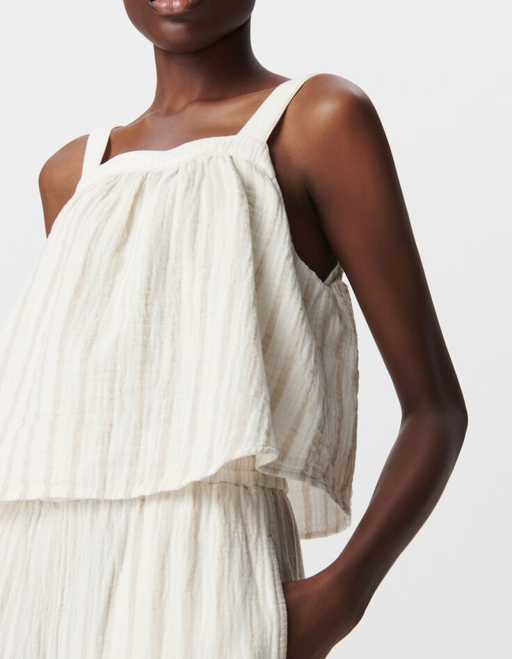 Ikks Combinaison Gaze De Coton écrue Rayures Beige