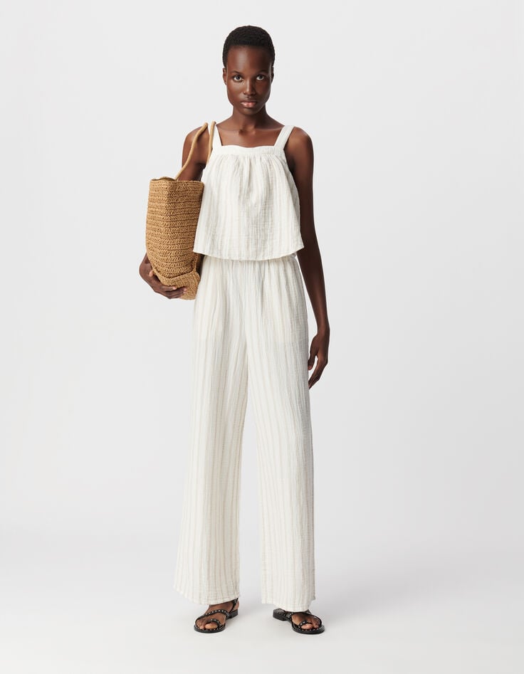 ikks Combinaison gaze de coton écrue rayures beige