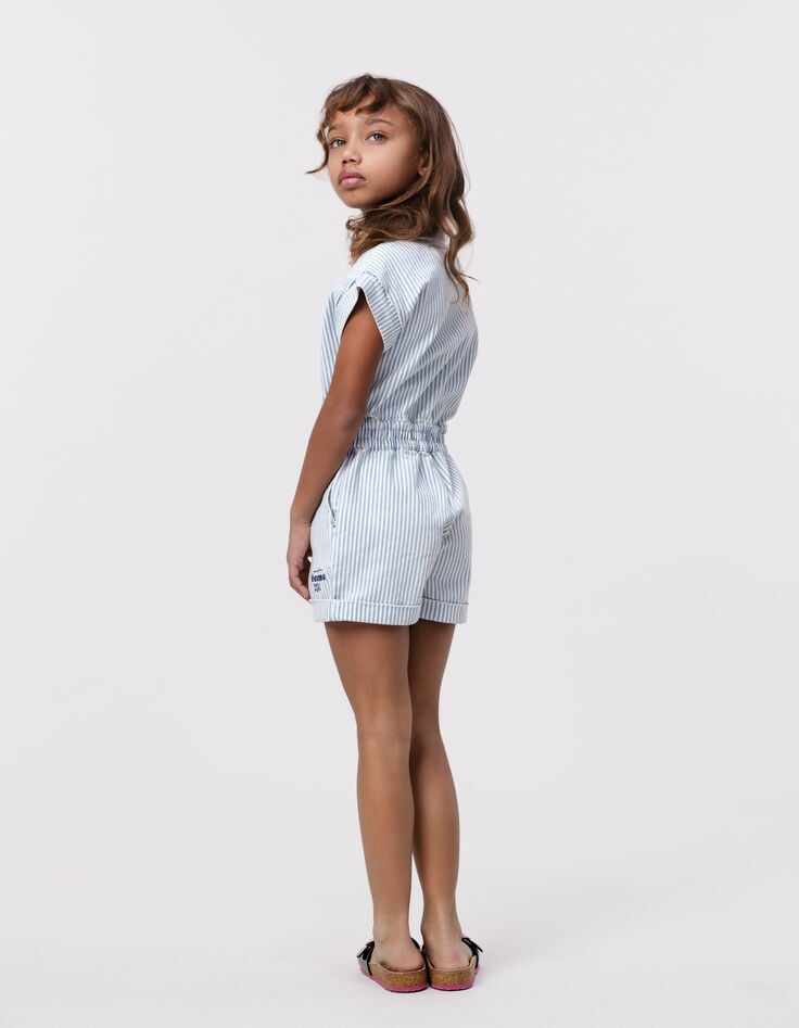 Ikks Combishort En Jean Blanc Rayures Bleues Fille