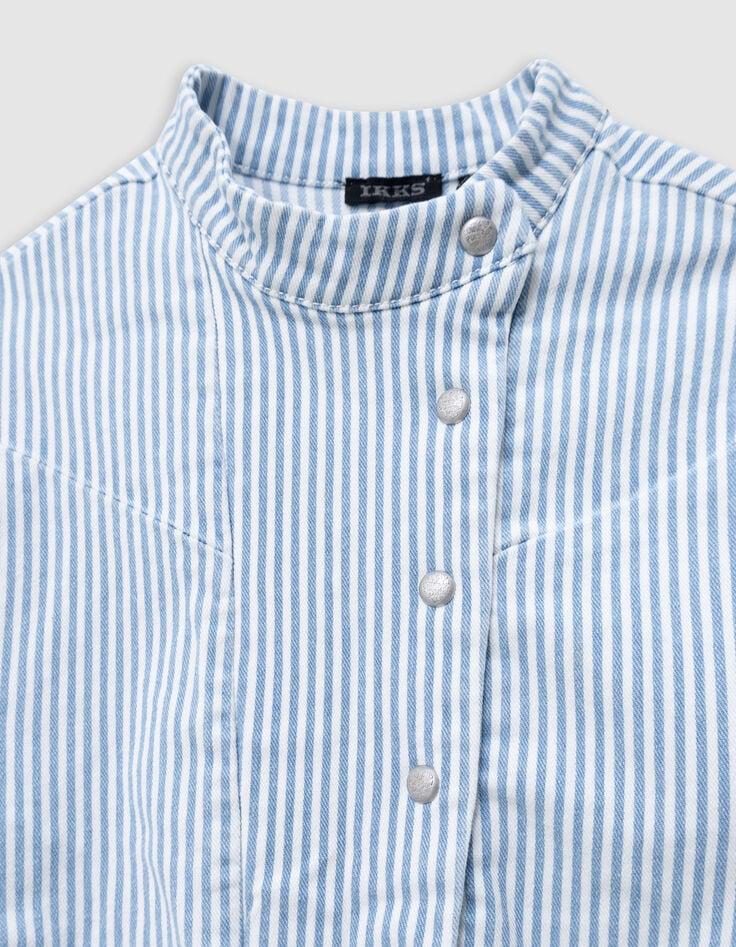 Ikks Combishort En Jean Blanc Rayures Bleues Fille