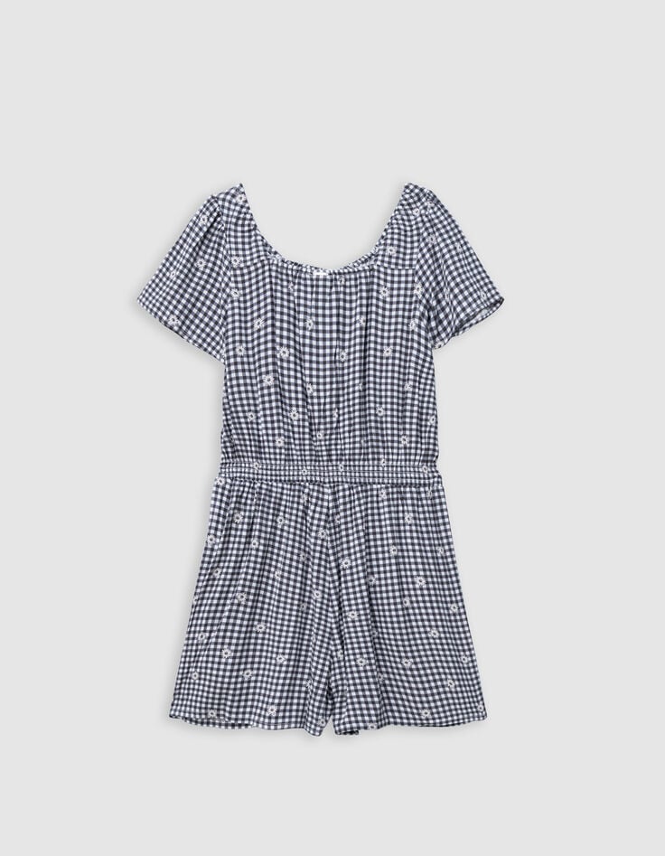 Ikks Combishort Noir Imprimé Vichy Et Fleurs Fille