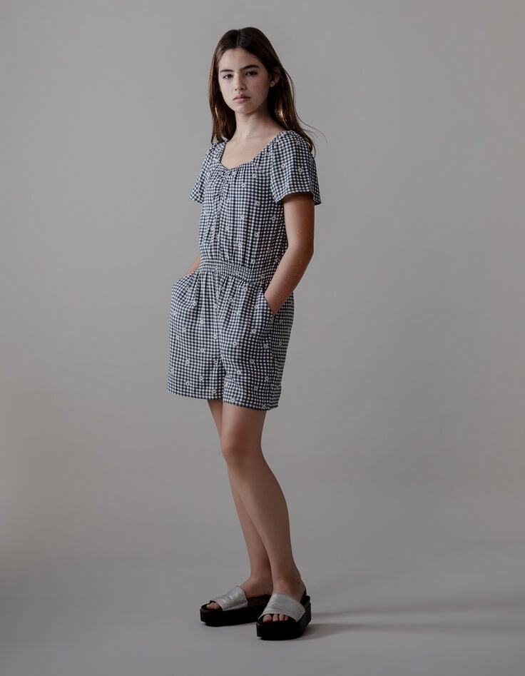 ikks Combishort noir imprimé vichy et fleurs fille