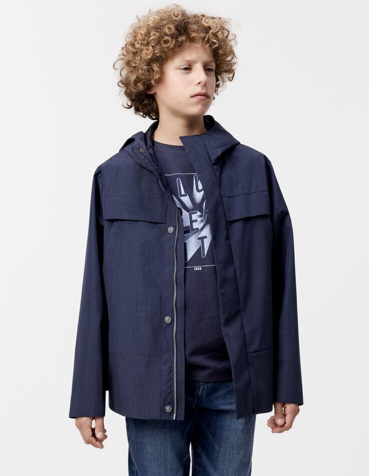 Ikks Coupe-vent Bleu Capuche Nylon Faux-uni Garçon