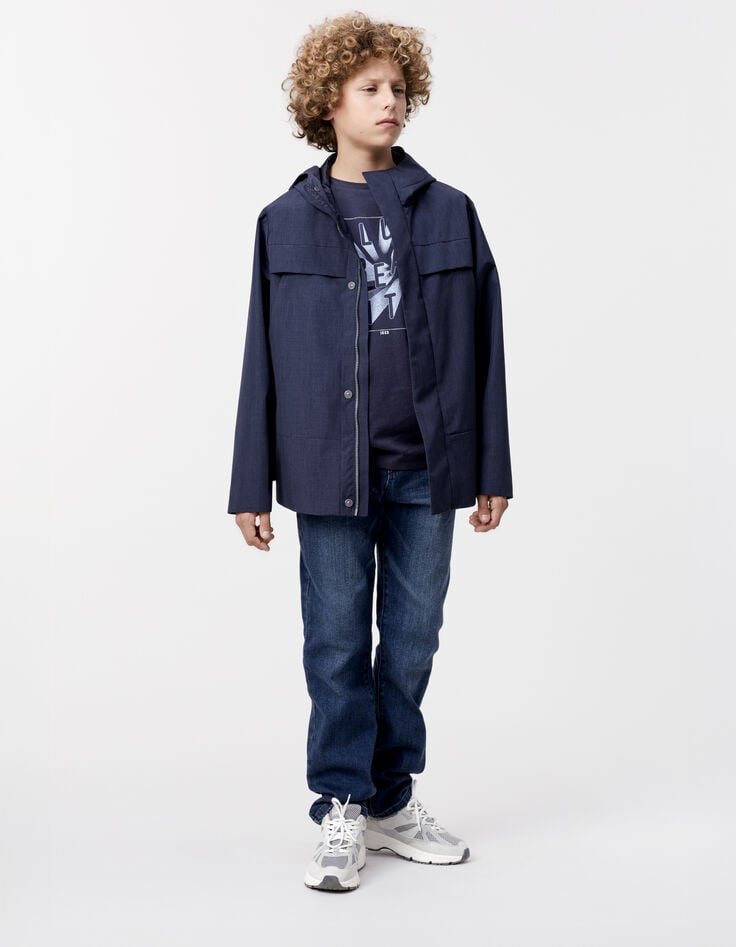 Ikks Coupe-vent Bleu Capuche Nylon Faux-uni Garçon