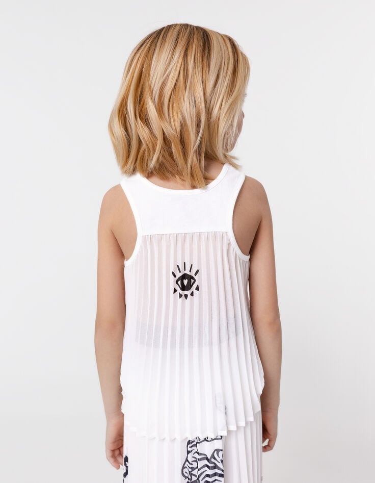 Ikks Débardeur Blanc Bi-matière Plissé Dos Fille