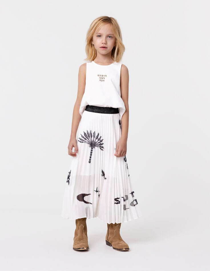 Ikks Débardeur Blanc Bi-matière Plissé Dos Fille