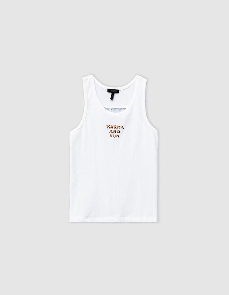 Ikks Débardeur Blanc Bi-matière Plissé Dos Fille