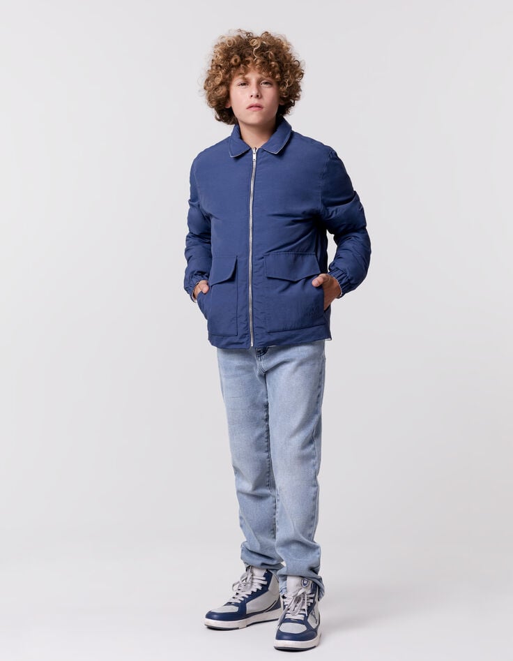 Ikks Doudoune Réversible Bleu Et écru Garçon