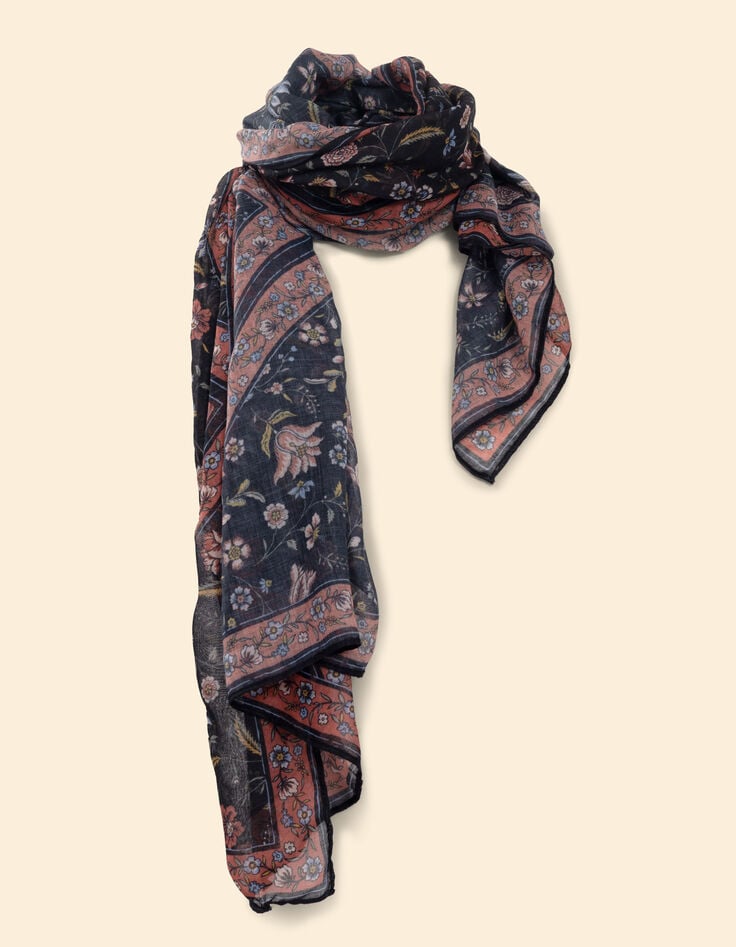 Ikks Foulard Noir Imprimé Bouquet De Fleurs I.Code