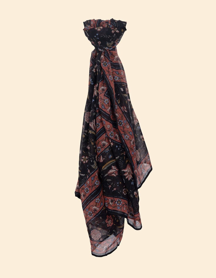 Ikks Foulard Noir Imprimé Bouquet De Fleurs I.Code