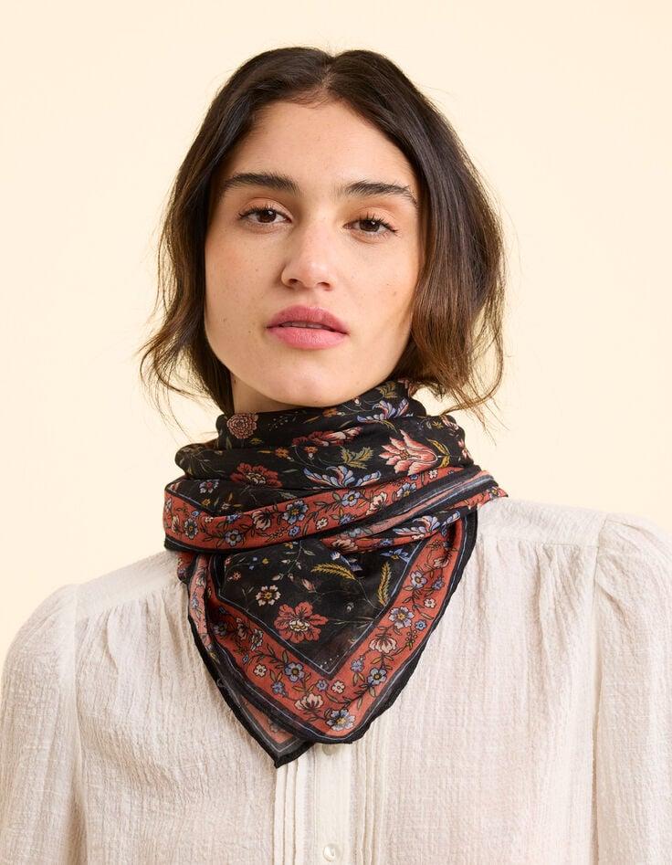 ikks Foulard noir imprimé bouquet de fleurs I.Code