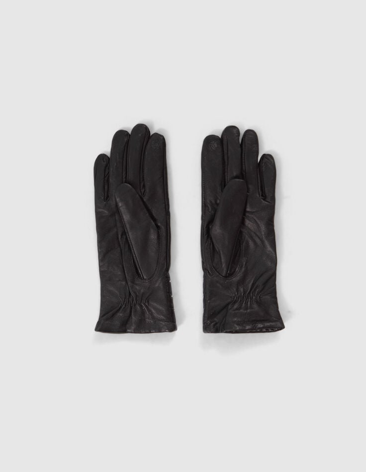 Ikks Gants Noirs En Cuir Chevrons Cloutés Femme