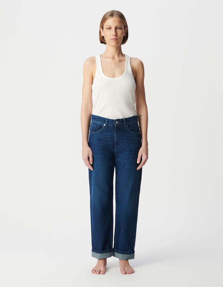 Ikks Jean Boyfriend Bleu Cropped Femme