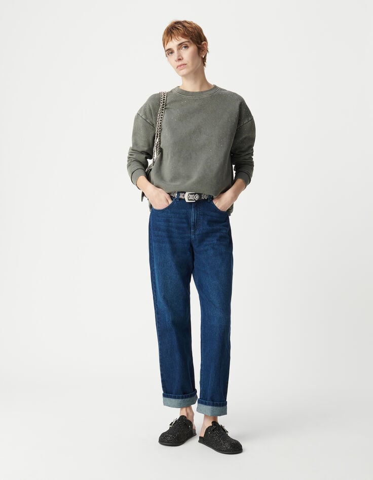 ikks Jean boyfriend bleu cropped Femme