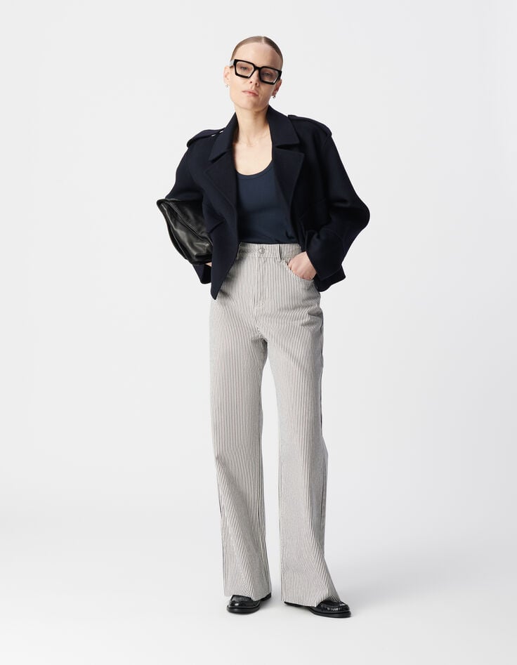 ikks Jean large blanc motif fines rayures Femme