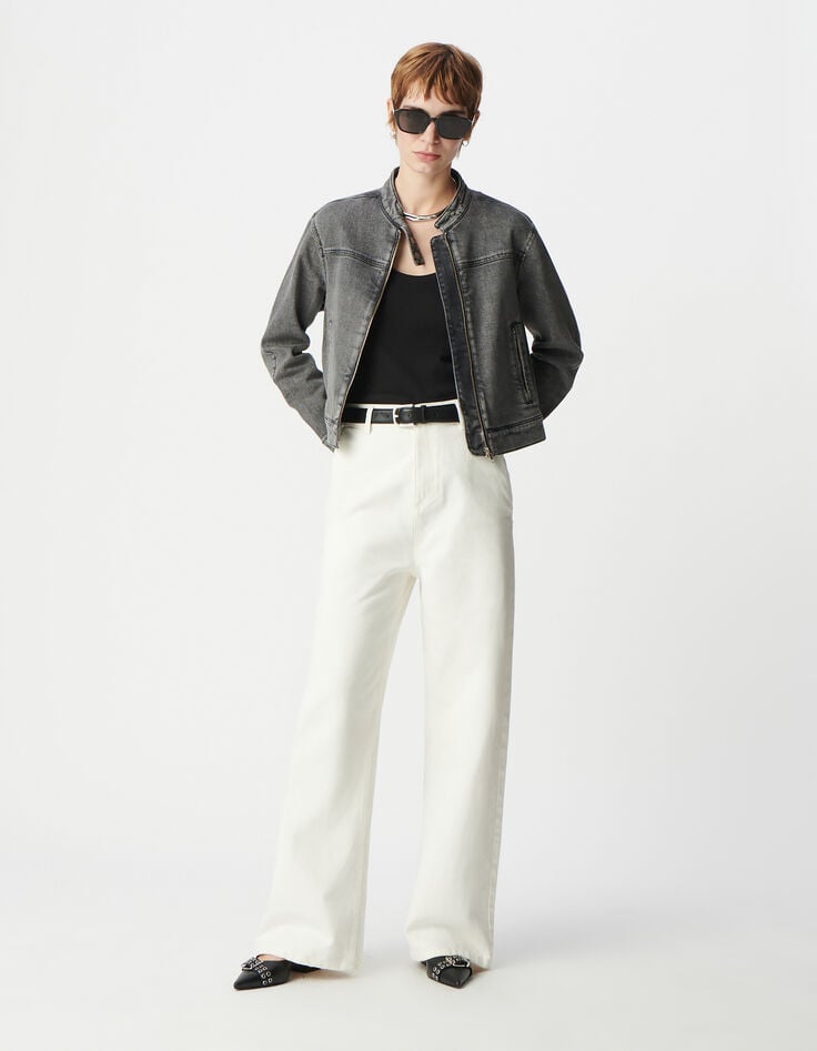 ikks Jean large coton recyclé blanc cassé Femme