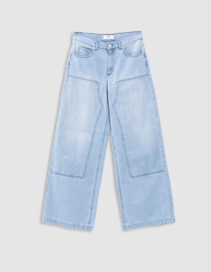 ikks Jean large denim bleu clair effet usé