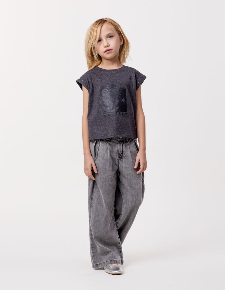 ikks Jean LARGE gris coton bio fille