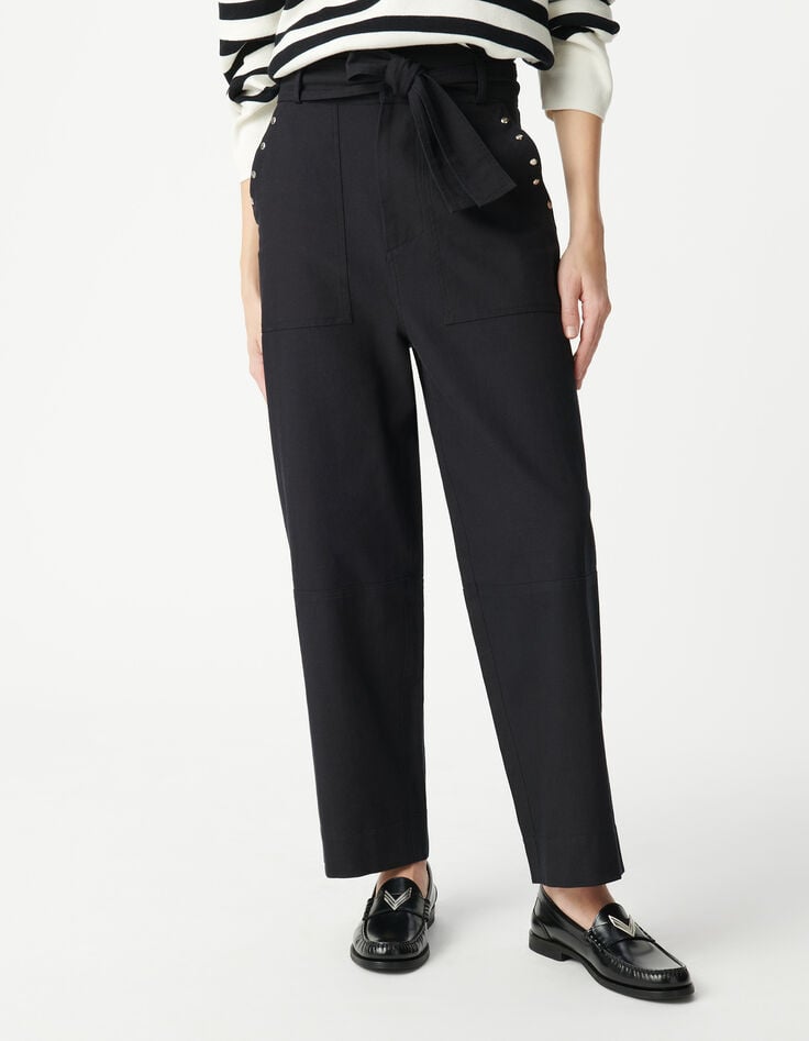 Ikks Jean Large Paperbag Noir Décor Clous Femme
