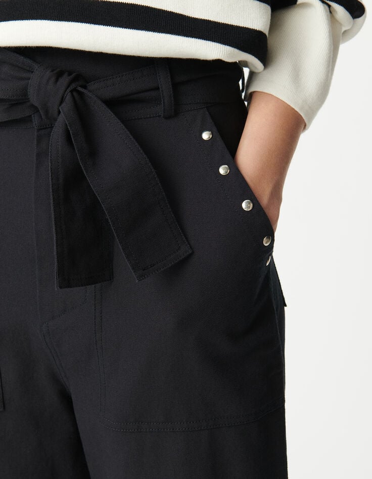 Ikks Jean Large Paperbag Noir Décor Clous Femme