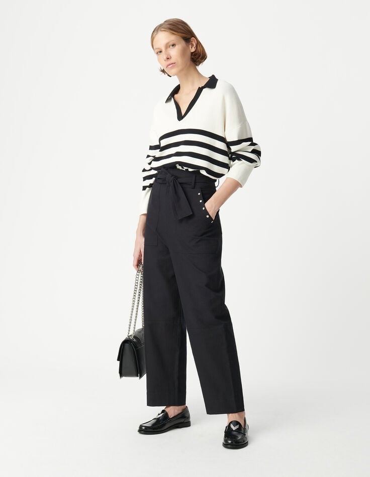 ikks Jean large paperbag noir décor clous Femme