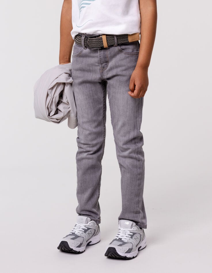 ikks Jean SLIM gris et ceinture tressée garçon