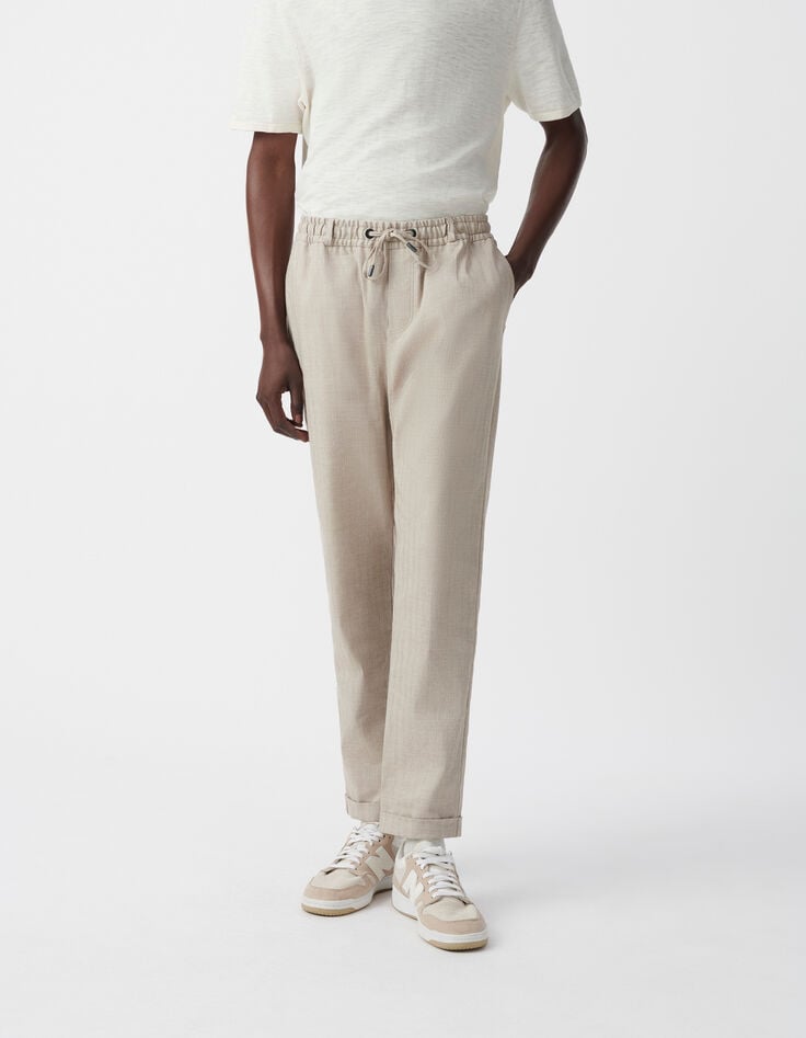 Ikks Jogpant De Costume Beige Lin Mélangé Homme