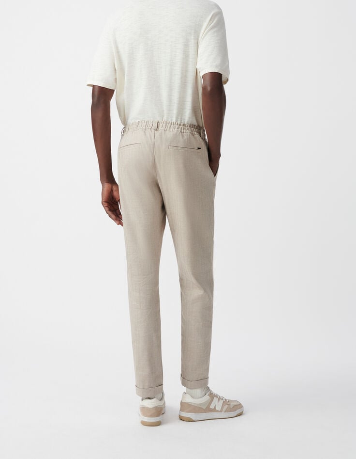 Ikks Jogpant De Costume Beige Lin Mélangé Homme