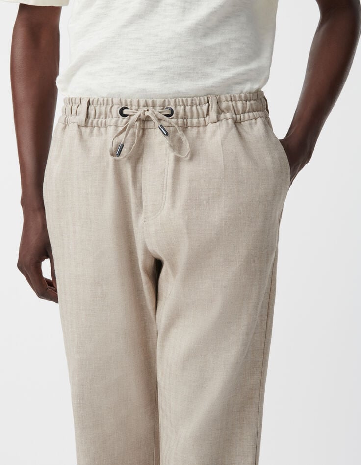 Ikks Jogpant De Costume Beige Lin Mélangé Homme