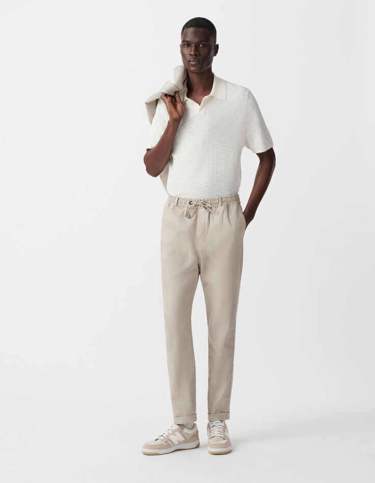 ikks Jogpant de costume beige lin mélangé Homme