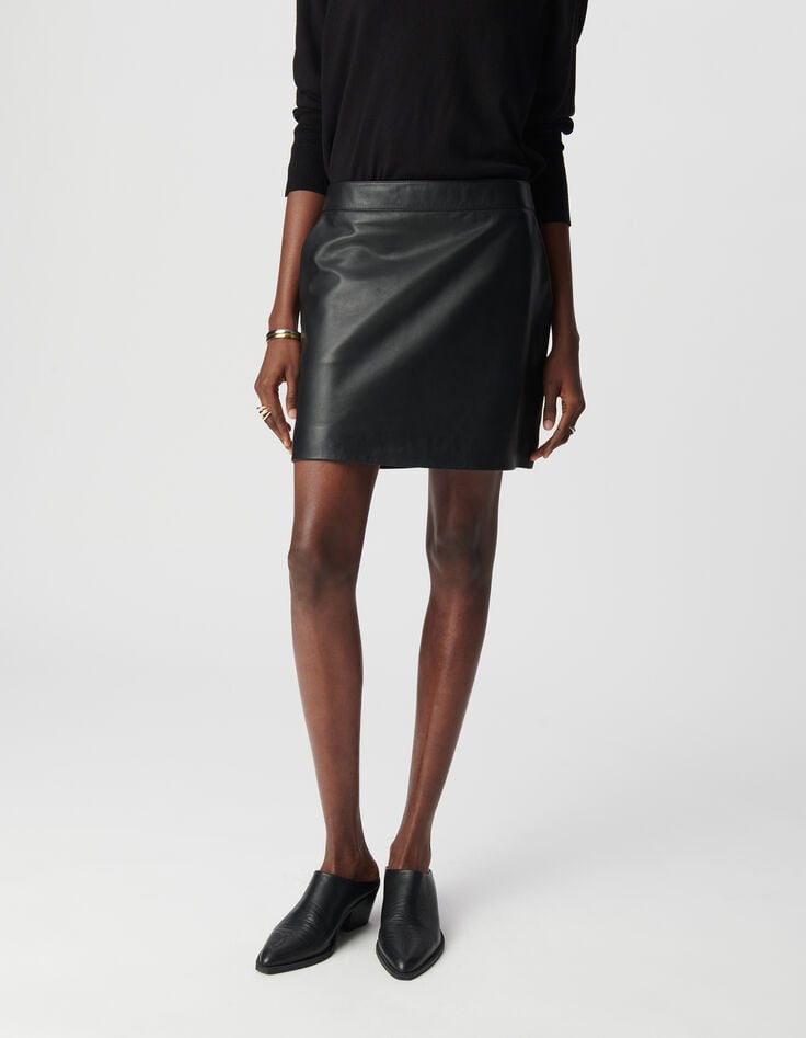 Ikks Jupe Courte Noire Cuir Femme