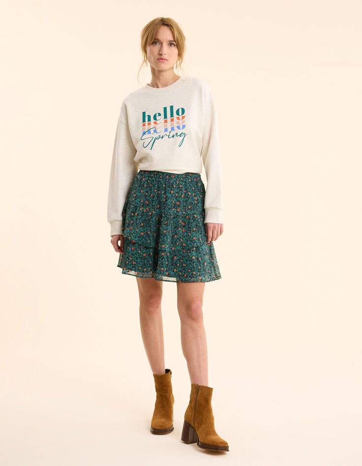 Ikks Jupe Courte Verte Imprimé Fruits D'été I.Code