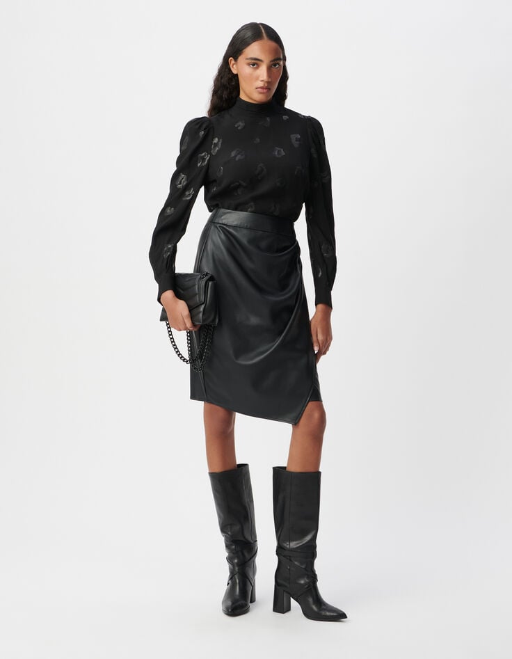 ikks Jupe crayon noire forme portefeuille Femme