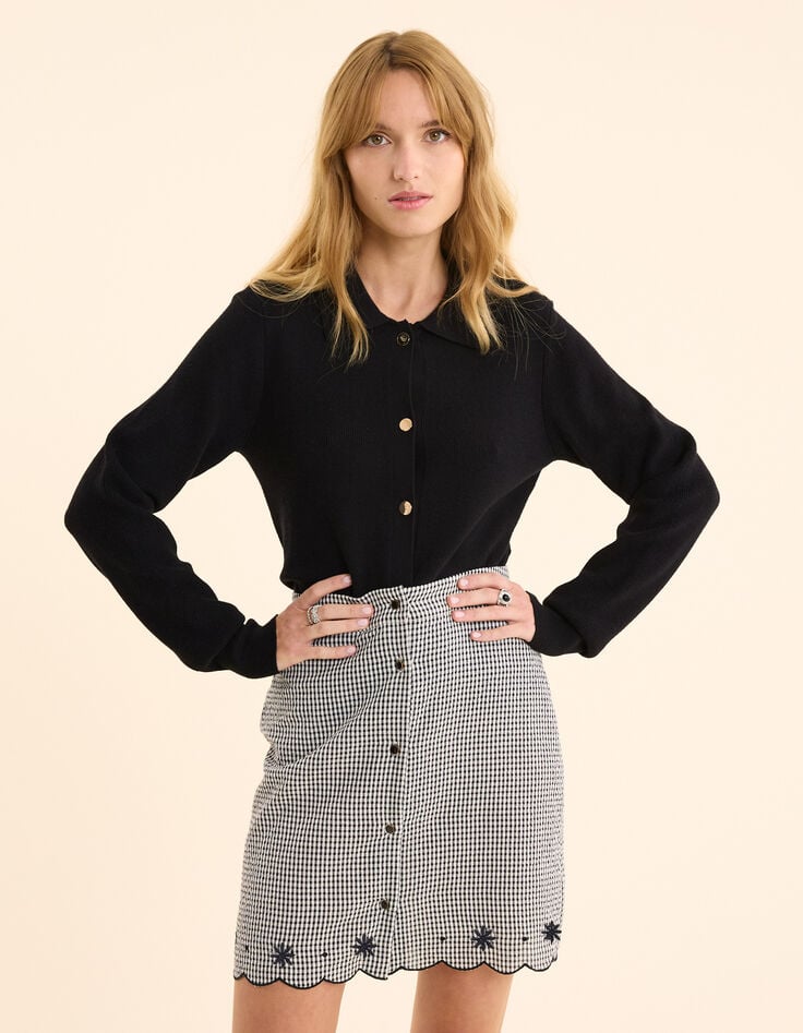 ikks Jupe écrue motif vichy et broderies I.Code