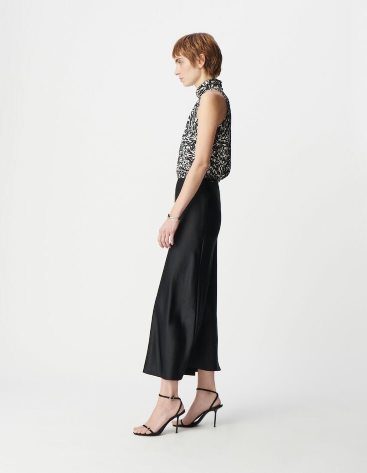 Ikks Jupe Longue Noire Satinée Femme