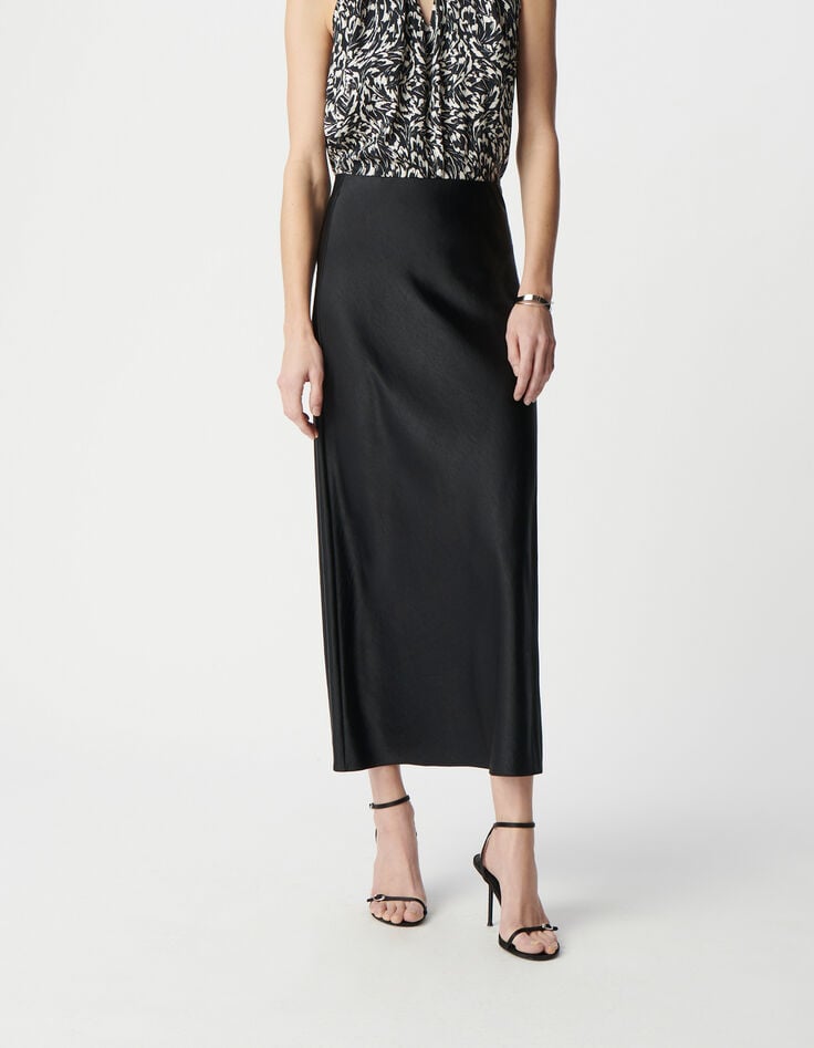 Ikks Jupe Longue Noire Satinée Femme