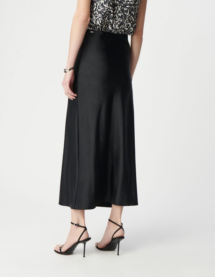 Ikks Jupe Longue Noire Satinée Femme