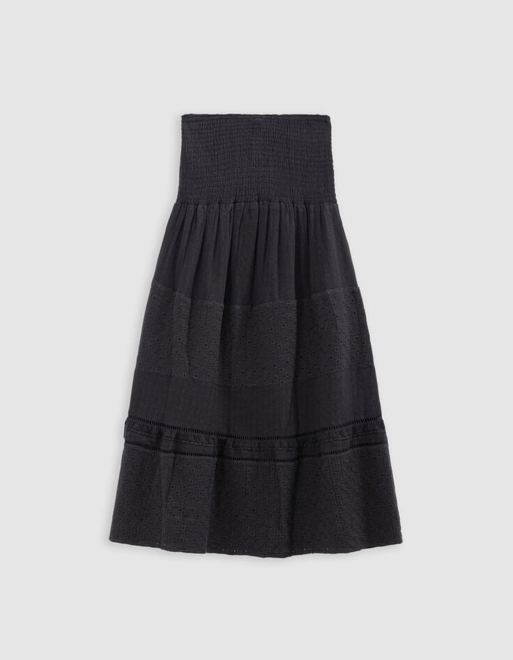 Ikks Jupe Longue Noire Smocks à La Taille Fille