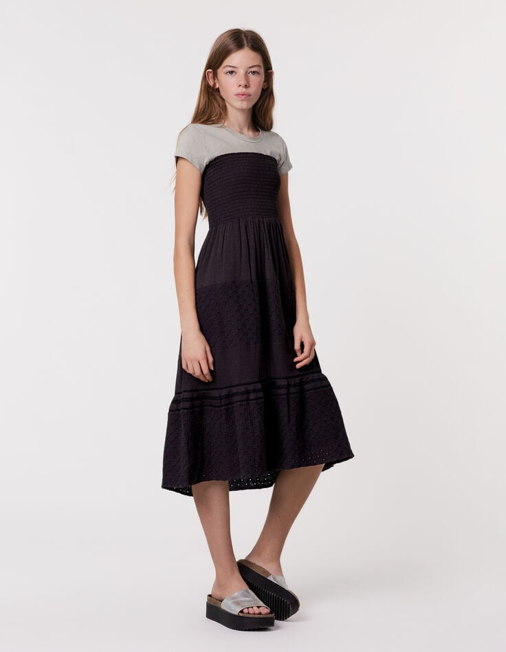 ikks Jupe longue noire smocks à la taille fille