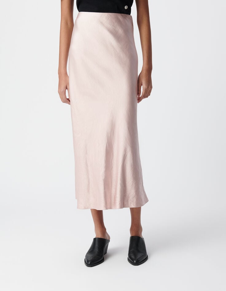 Ikks Jupe Longue Rose Satinée